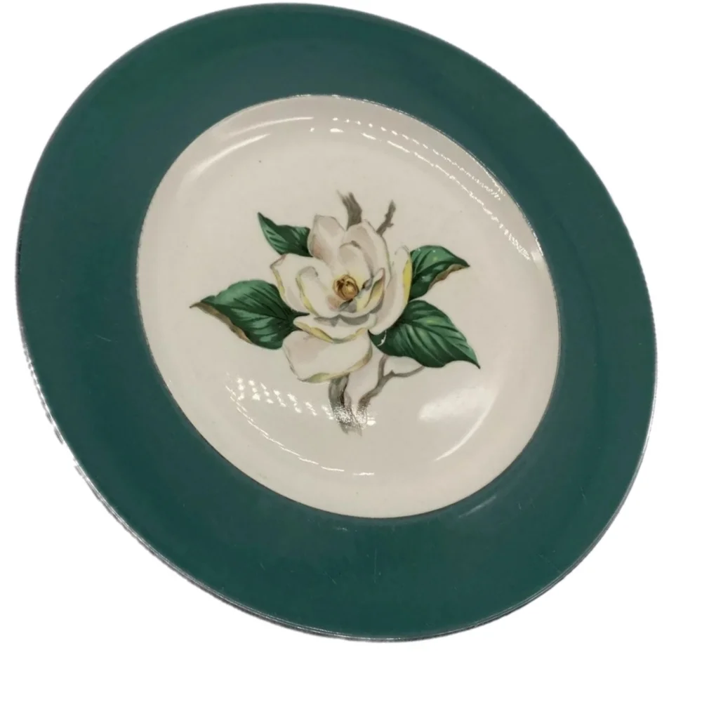 Vintage Homer Laughlin Cavalier Green Dinner Plate Gardenia Print B53N5